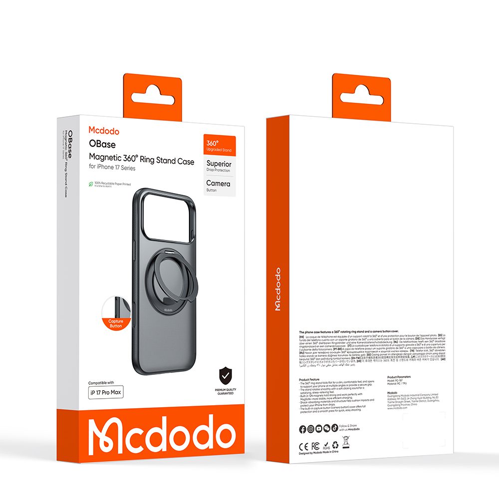 OBase 360° — Case magnético con Ring Stand